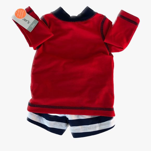Carter's Baby Boy 2 Piece Swim Set, Red White Blue Trunks/Rash Guard Long Sleeve - Picture 2 of 11